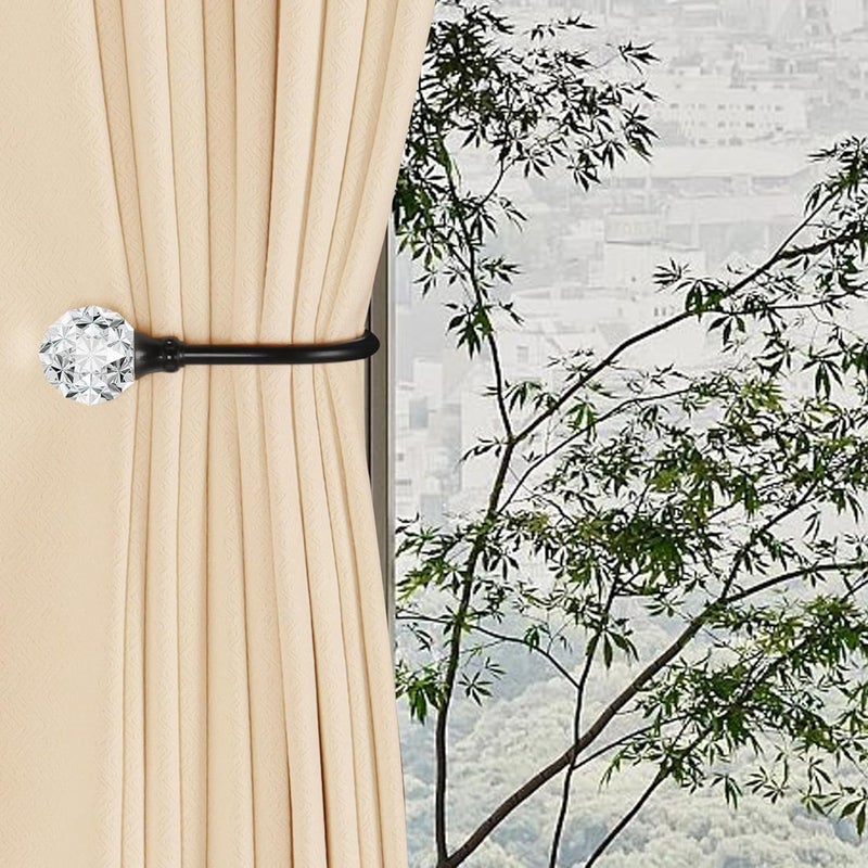 groleca 2 x Heavy Duty U Shaped Metal Curtain Holdbacks Curtain Tiebacks with Clear Crystal Ball Pull Backs Curtain Holders for Drapes (Black) - Image 3